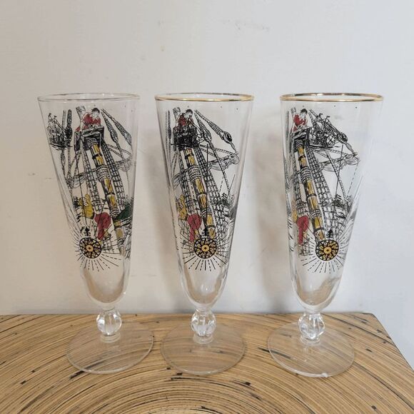 Libby Treasure Island Pilsner Beer Glasses Clear 8.75" Height ONLY 2 Available - Picture 3 of 5